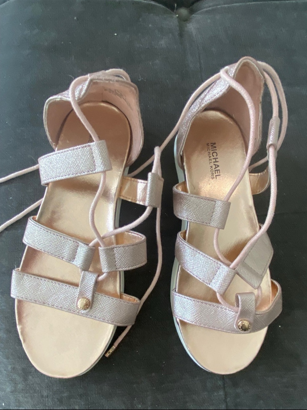 Michael Kors Metallic Rose Gold Lace-Up Strappy Sandals